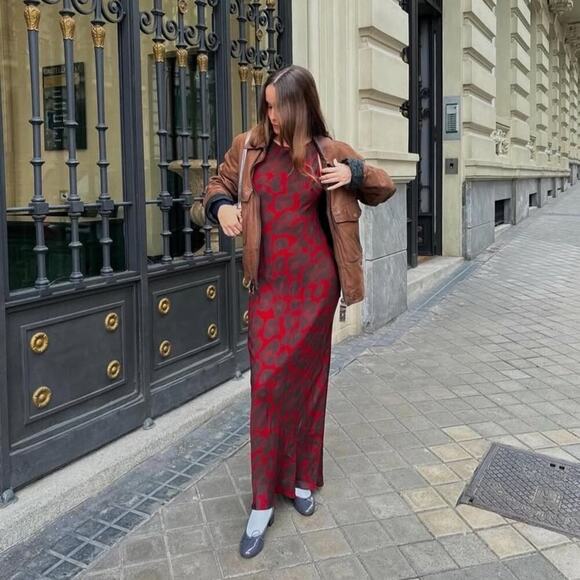 Realisation Tatjana Silk Boatneck Bias Slip Midi Maxi Dress Red Rouge Leopard - Picture 7 of 14